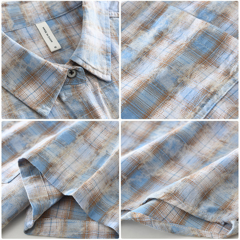 Herren Kurzarmhemd im Plaid-Muster