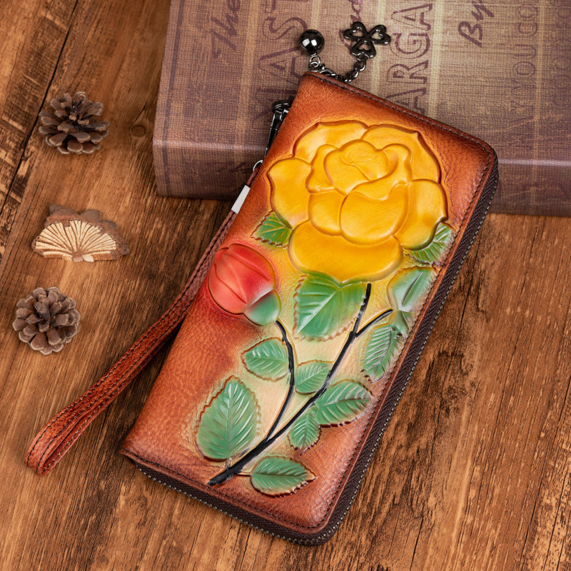 Gepflegte Leder Geldbörse mit Blumenprägung – Bild 8 | LuxeStyle
