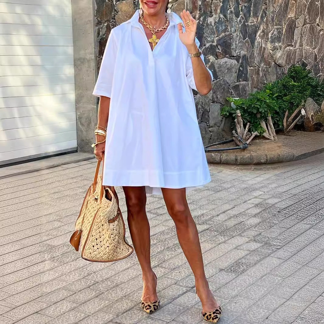 Weisses A‑Linien Shirt mit drei Viertellang – Bild 3 | LuxeStyle