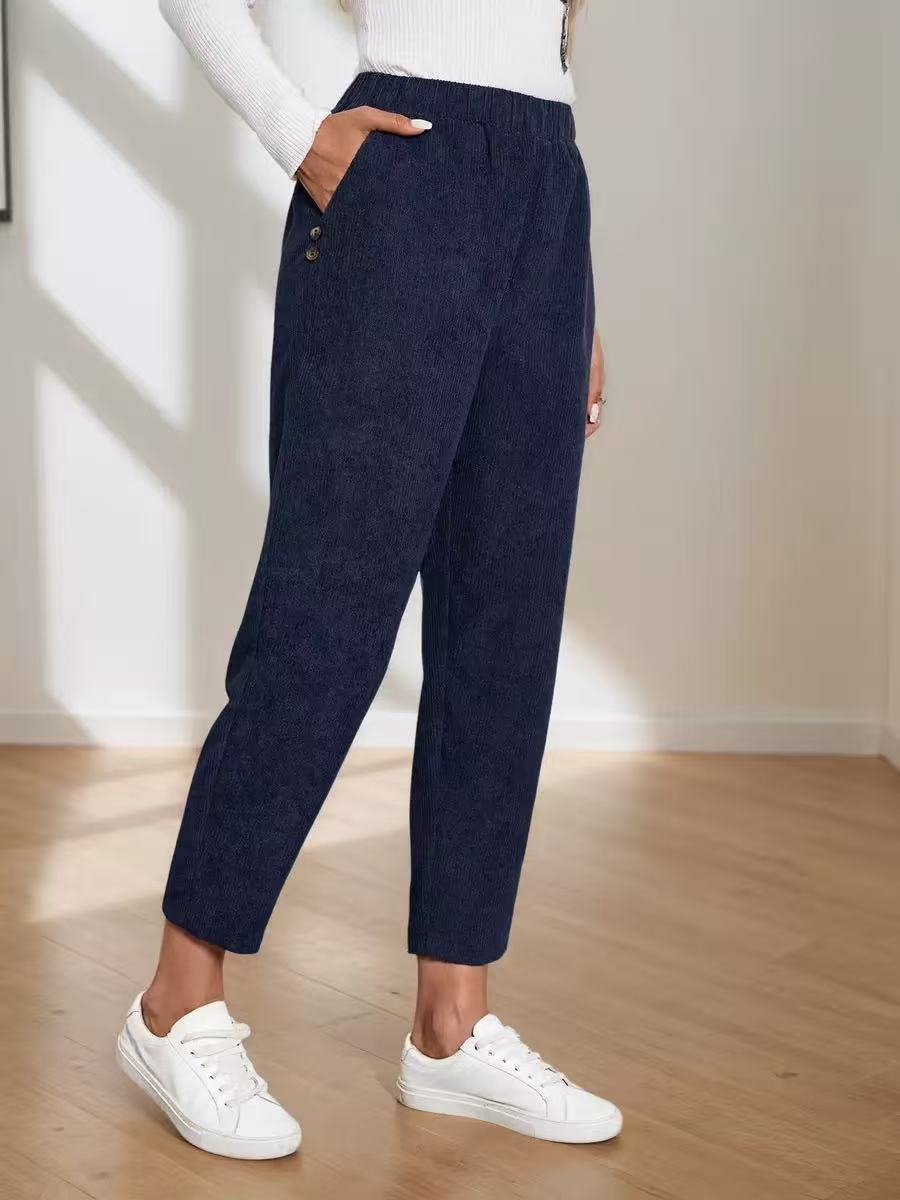 Cord-Pants mit Taschen, hoher Bund
