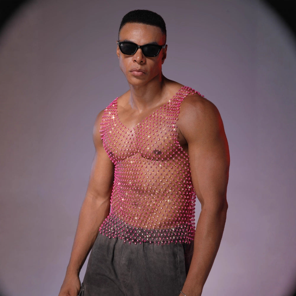 Herren Mesh-Top mit Strass-Steinen – Bild 1 | LuxeStyle