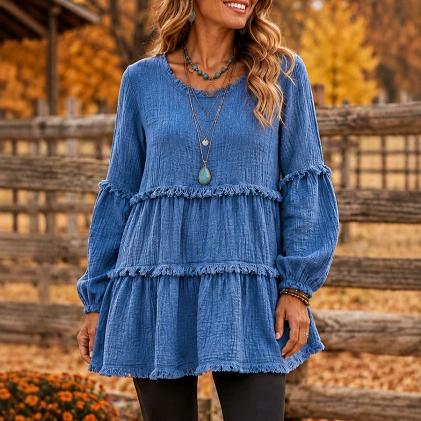 Damen Freizeit-Top mit langen Ärmeln und Paneel-Design