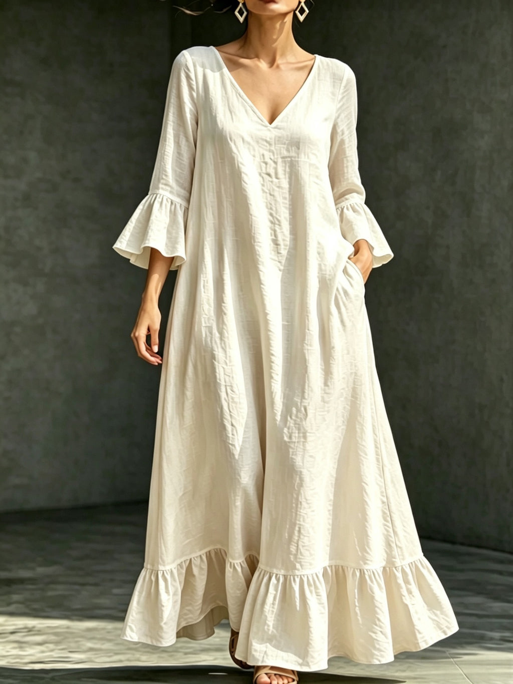 Midikleid mit Rüschensaum und 3/4-Ärmeln