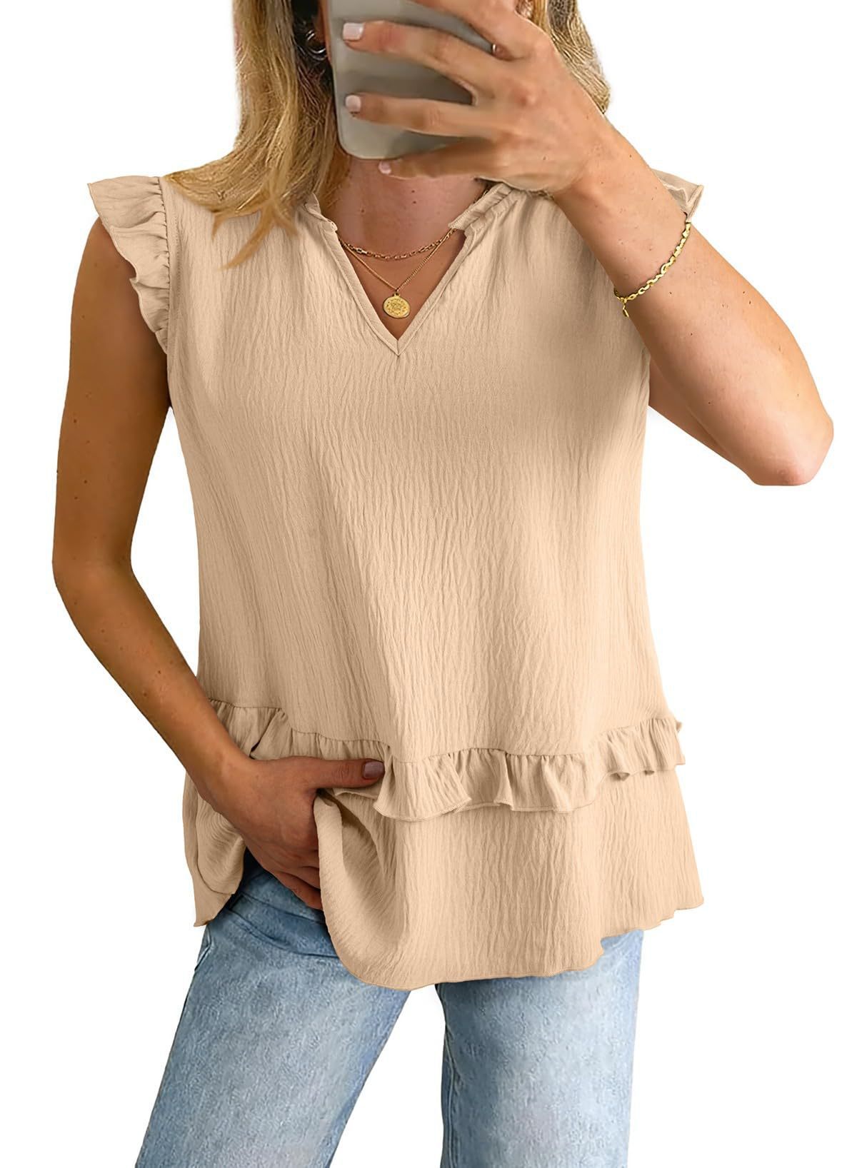 Damen V-Ausschnitt Shirt mit Rüschensaum – Bild 14 | LuxeStyle