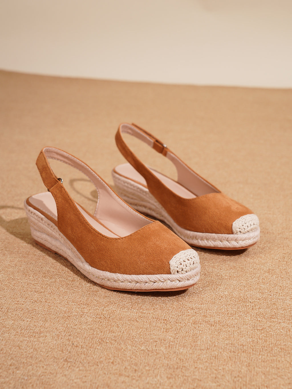 Retro Slingback Keilsandalen mit Strohgeflecht