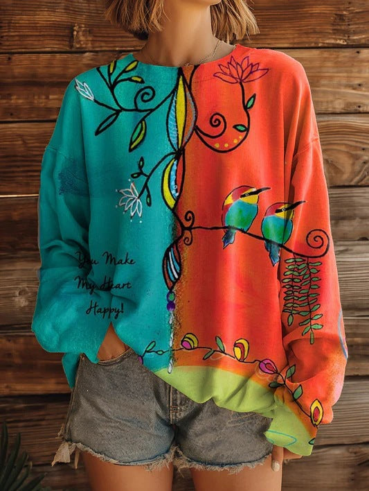 Bedrucktes Langarm-Sweatshirt für Damen