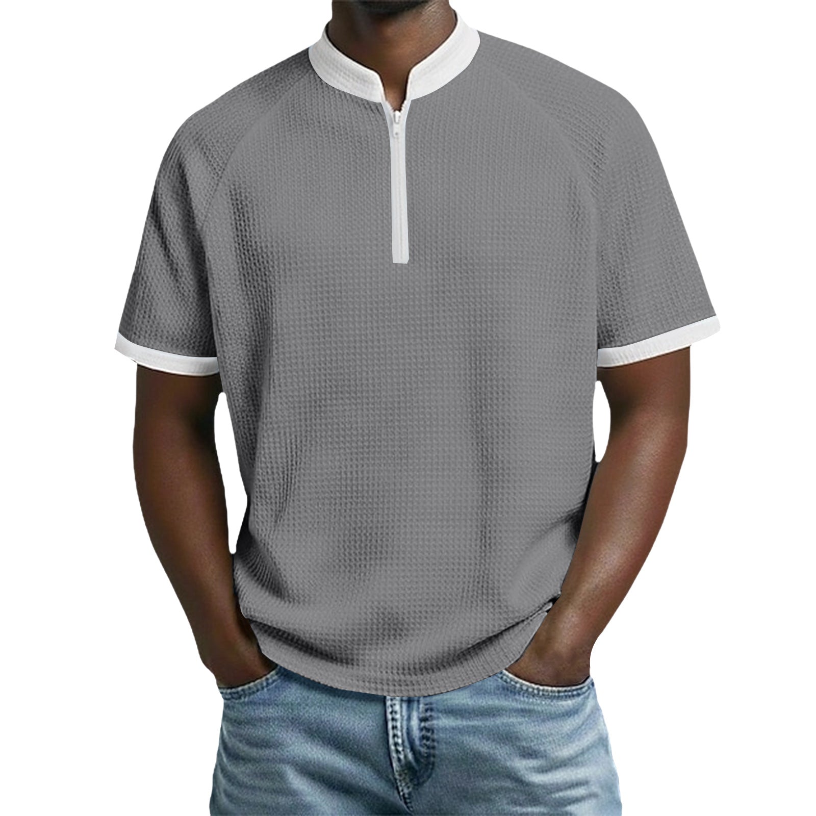 Herren-Polo mit Standkragen und Kontrastfarben