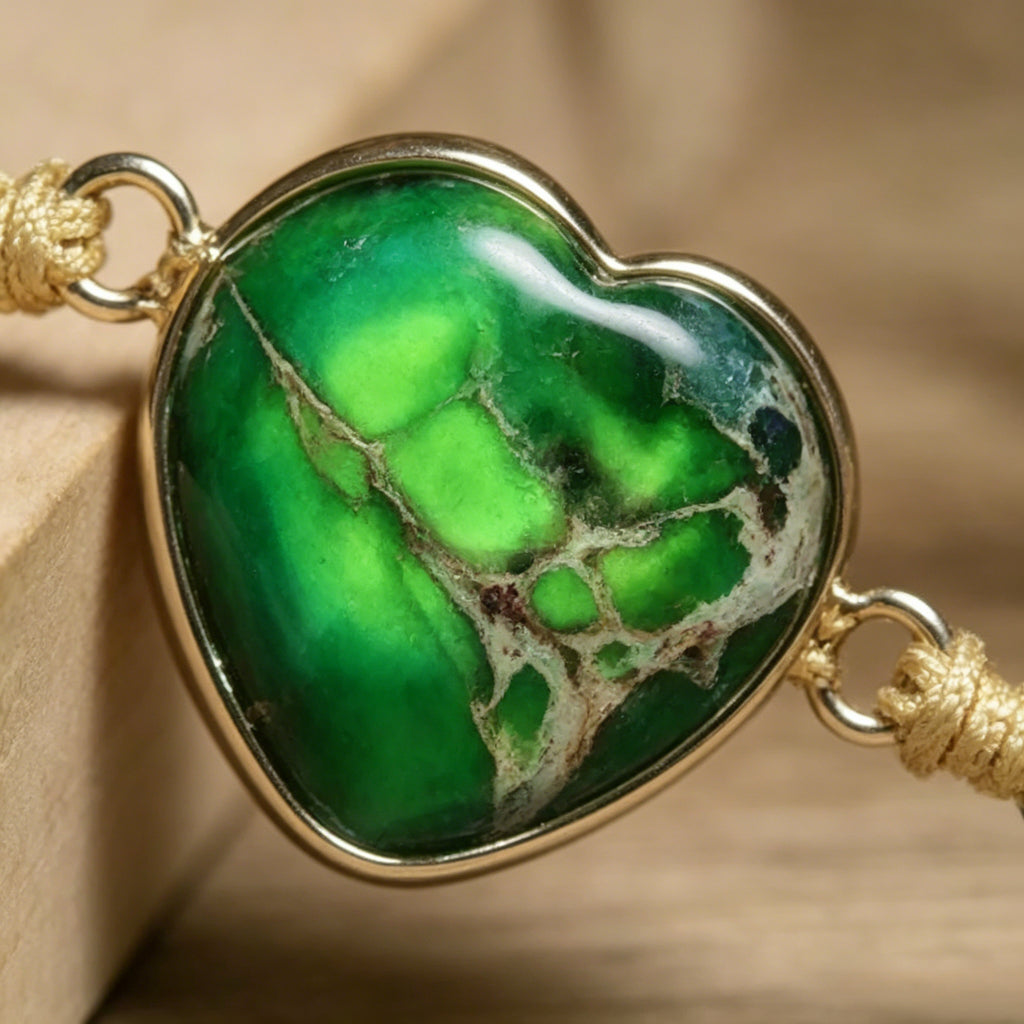 Verstellbares Naturstein-Armband mit Herz-Anhänger