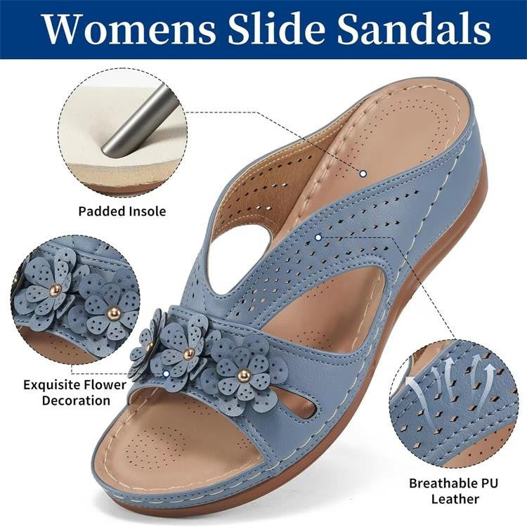 Sommer Sandalen mit Keilabsatz und Blumen-Print | LuxeStyle