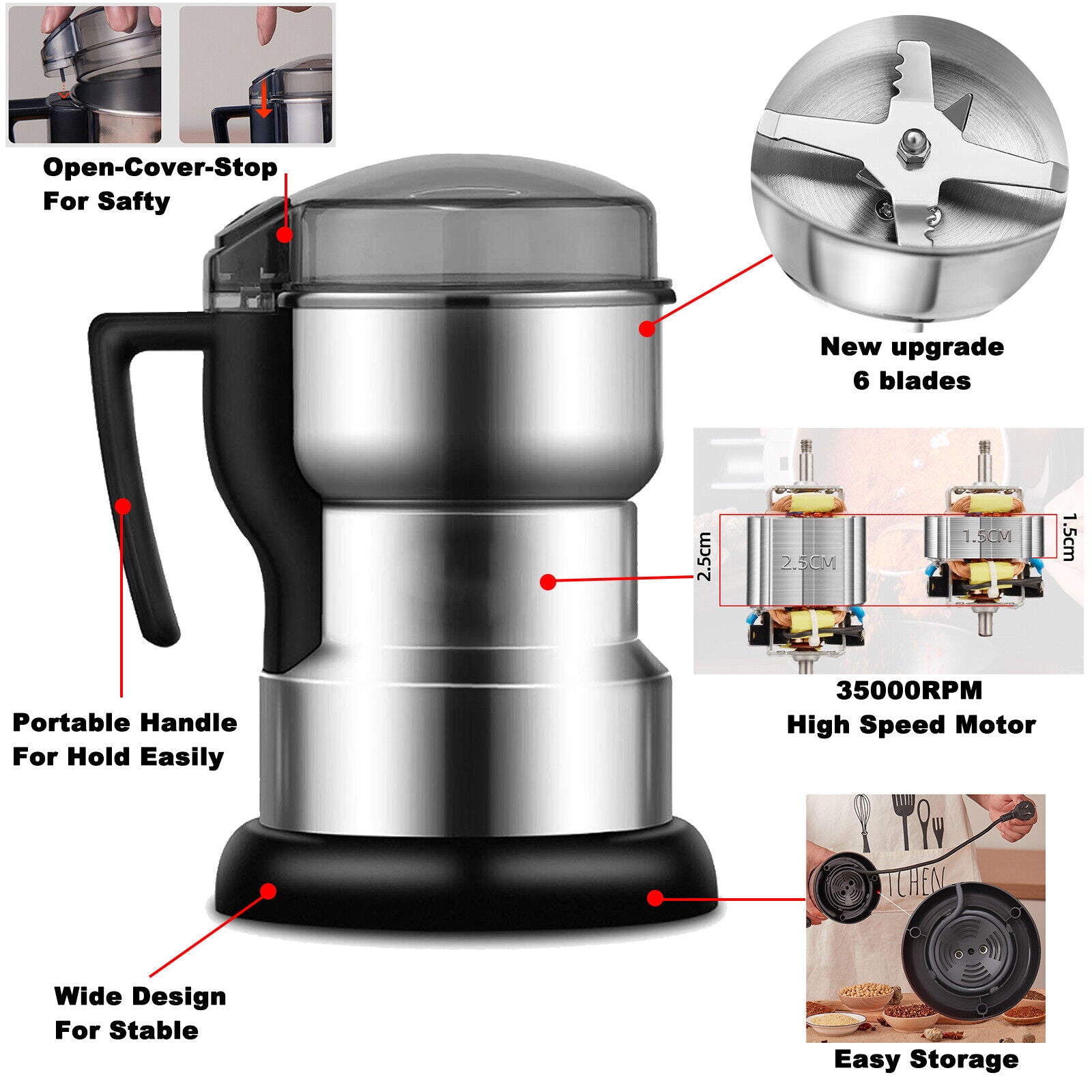 Elektrische Kaffeemühle mit 6 Klingen – Ansicht 7
