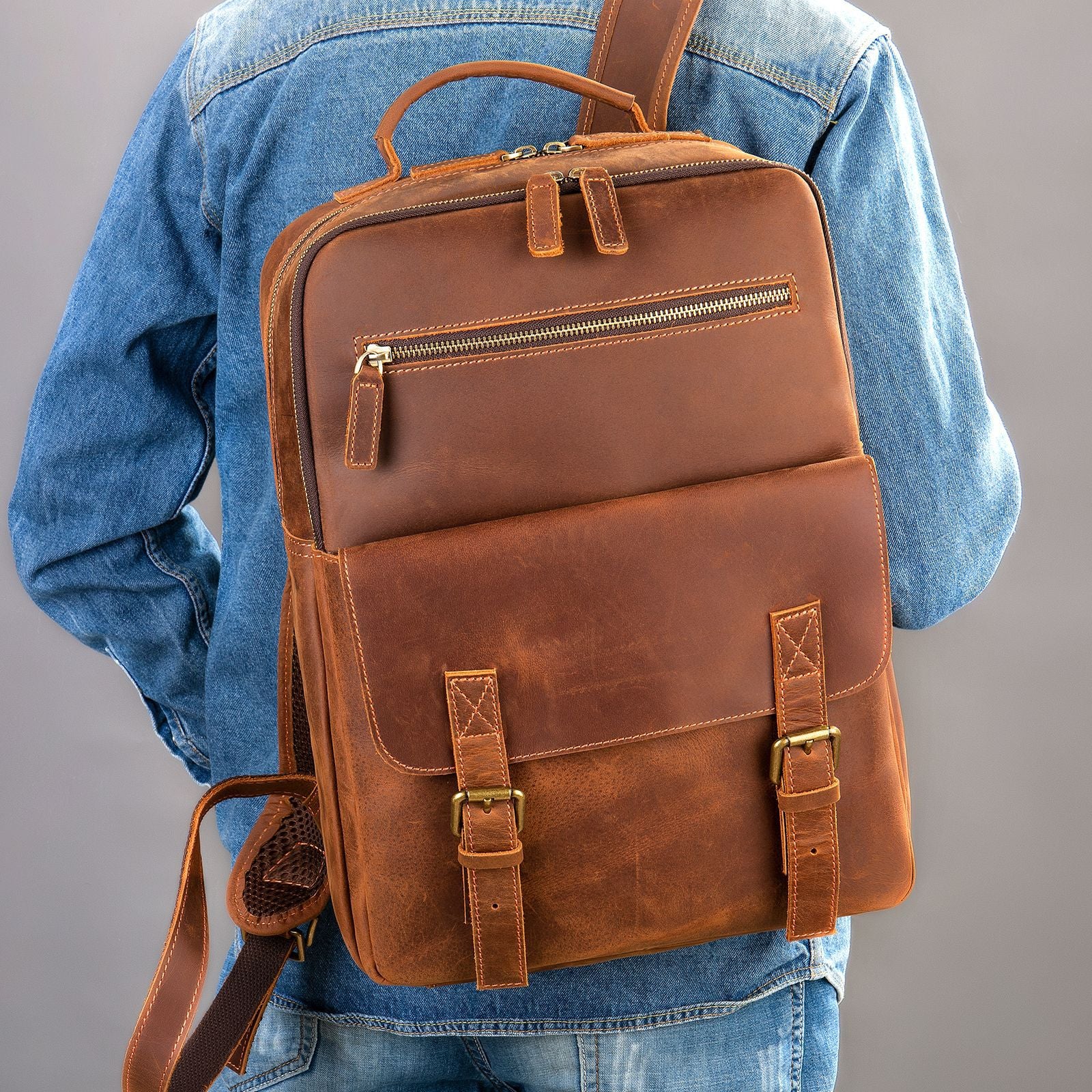 Leder Rucksack Retro – Grosses Hauptfach