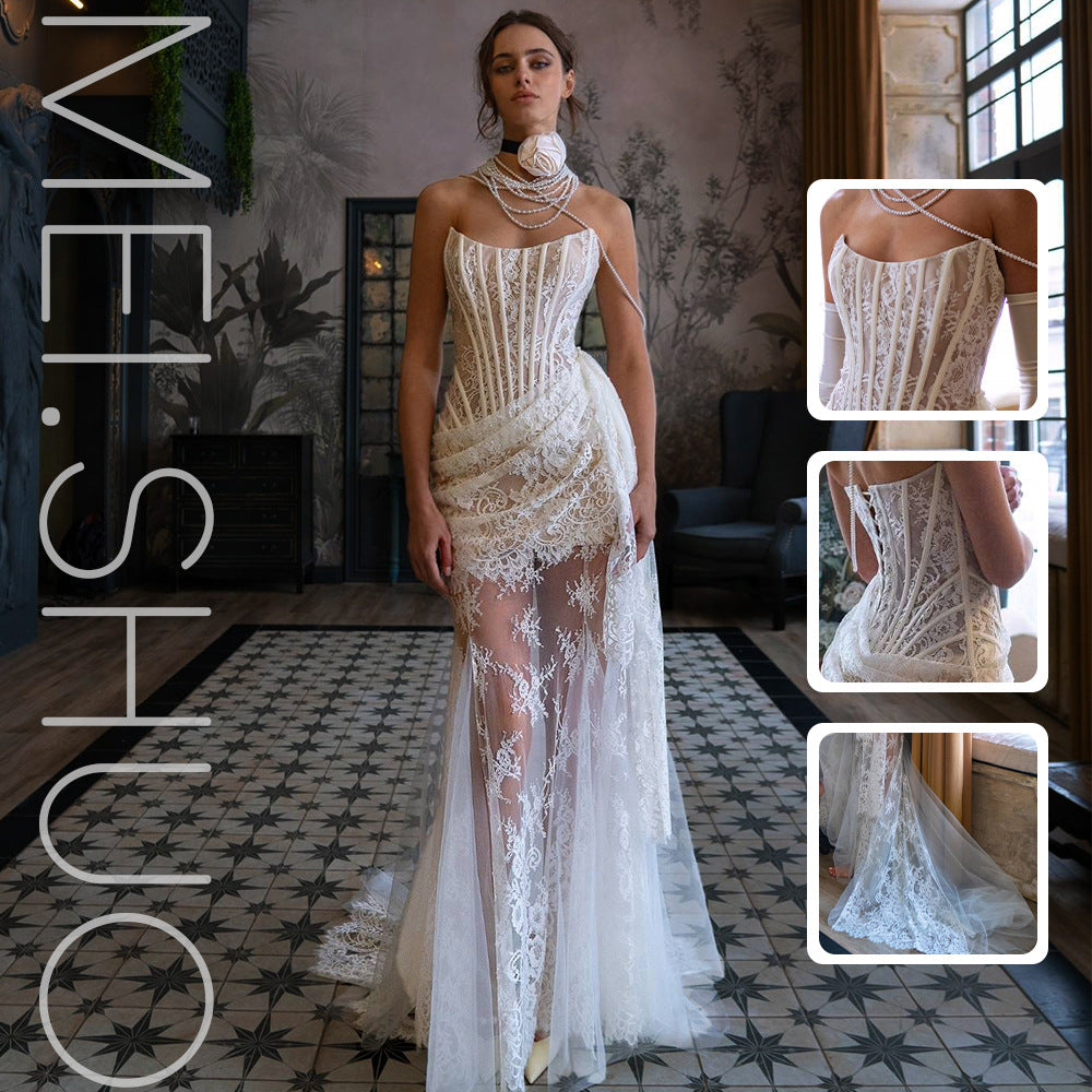 Trägerloses Spitzen-Maxikleid