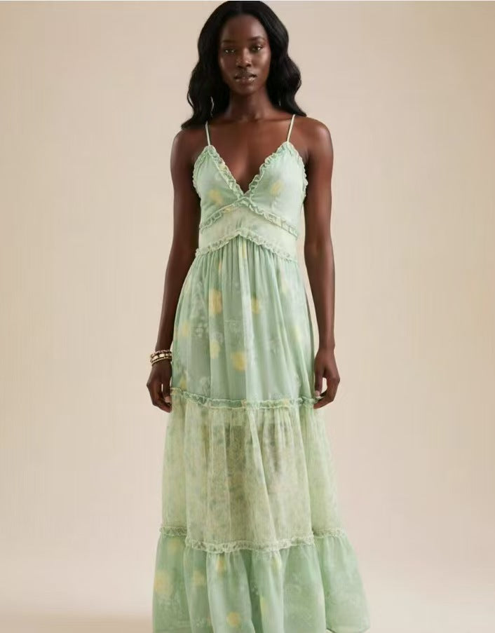 Geblümtes Chiffonkleid mit V-Ausschnitt