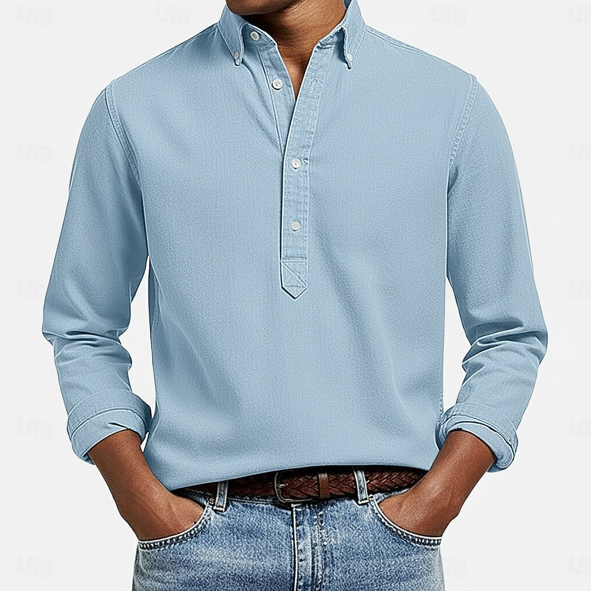 Poloshirt mit Jacquard-Knopf, einfarbig – Bild 4 | LuxeStyle