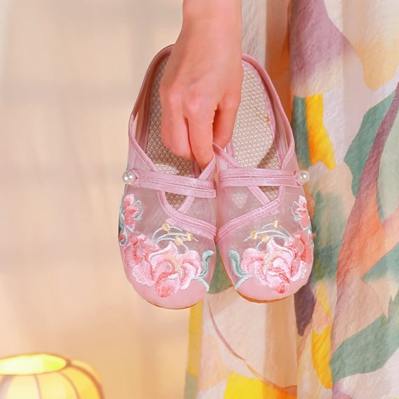 Sommer Mesh Sandalen mit Blumenstickerei
