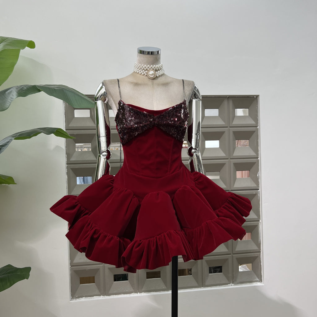 Samt-Patchwork A-Linien-Kleid – Bild 3 | LuxeStyle