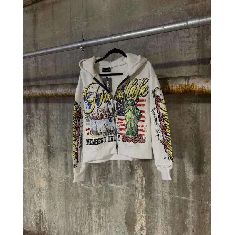 Retro Letter-Print Strickjacke mit Kapuze