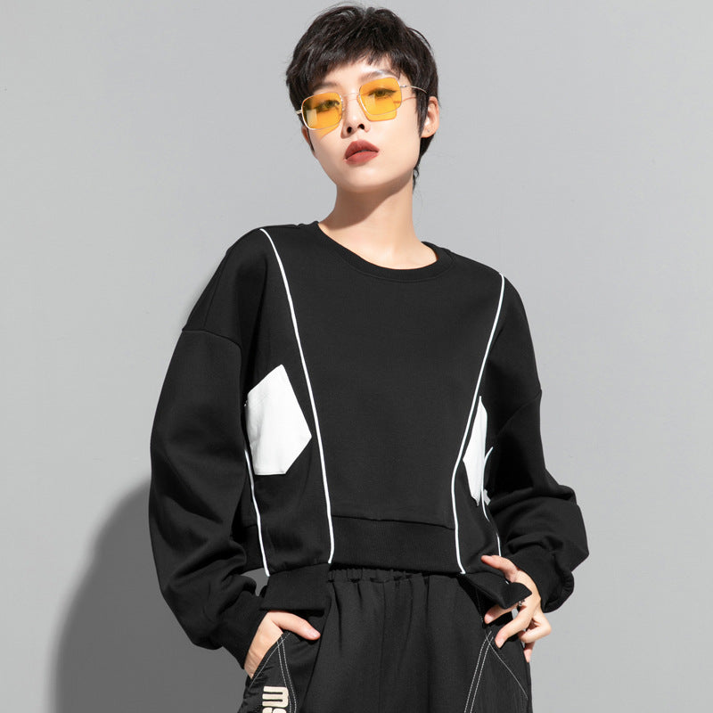 Patchwork Hoodie Pullover für Damen