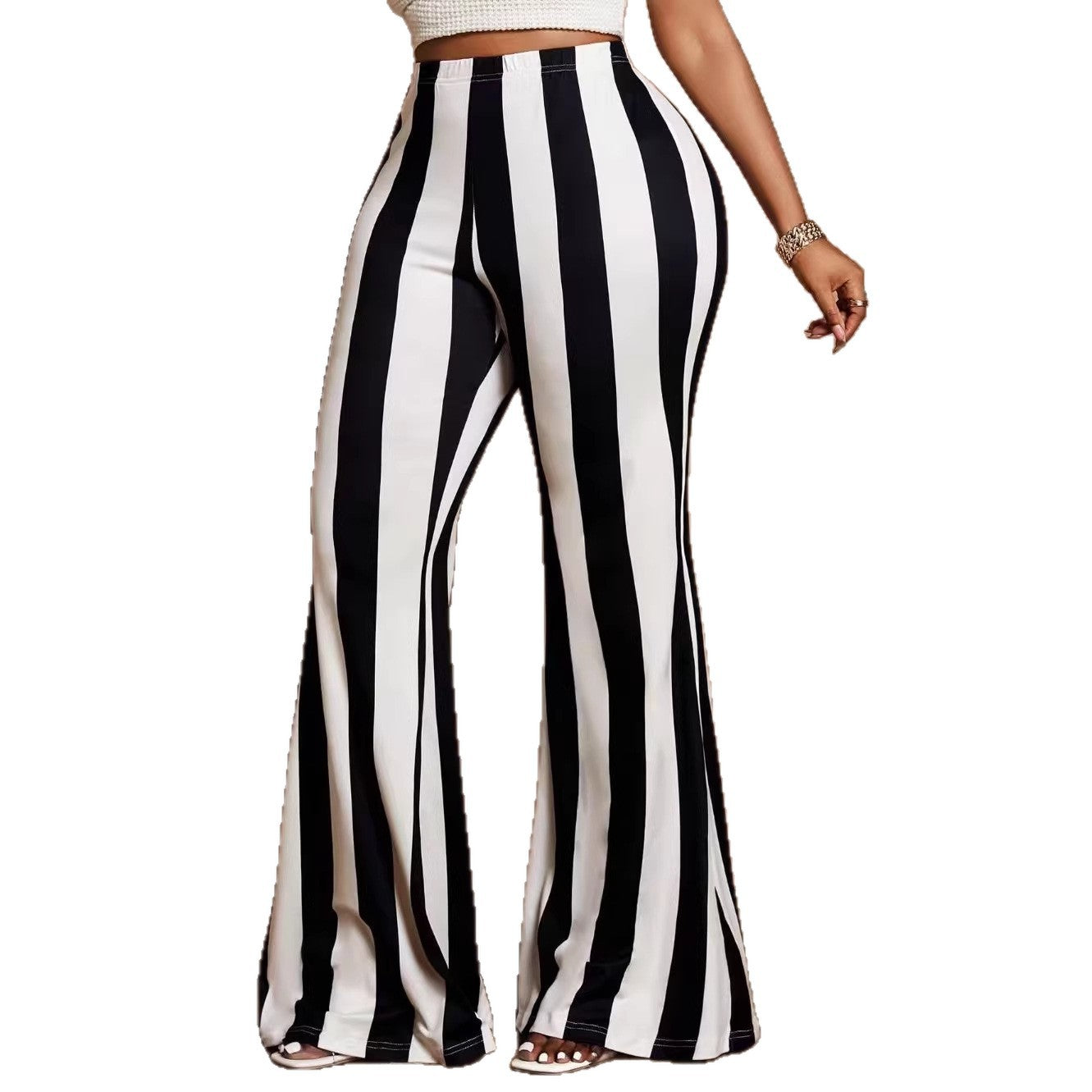 Gestreifte Stretch-Hose mit weitem Bein