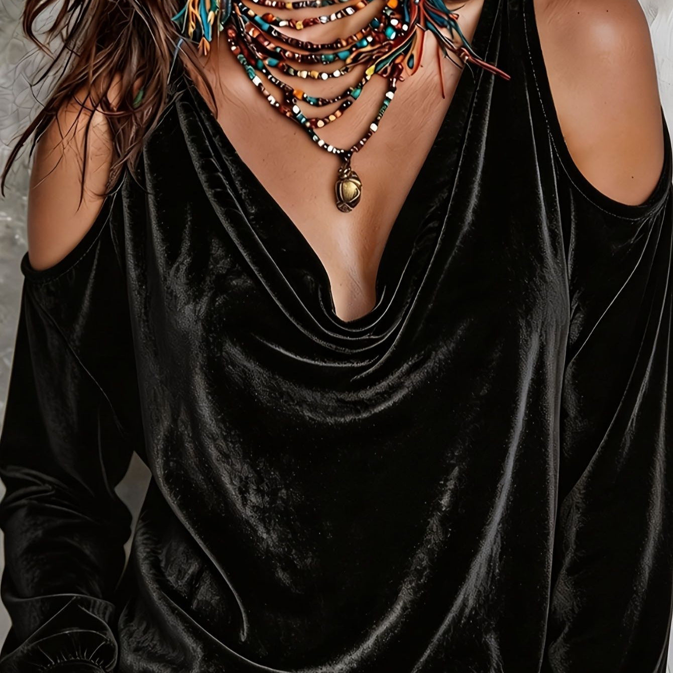 Samt-Off-Shoulder Longsleeve Top