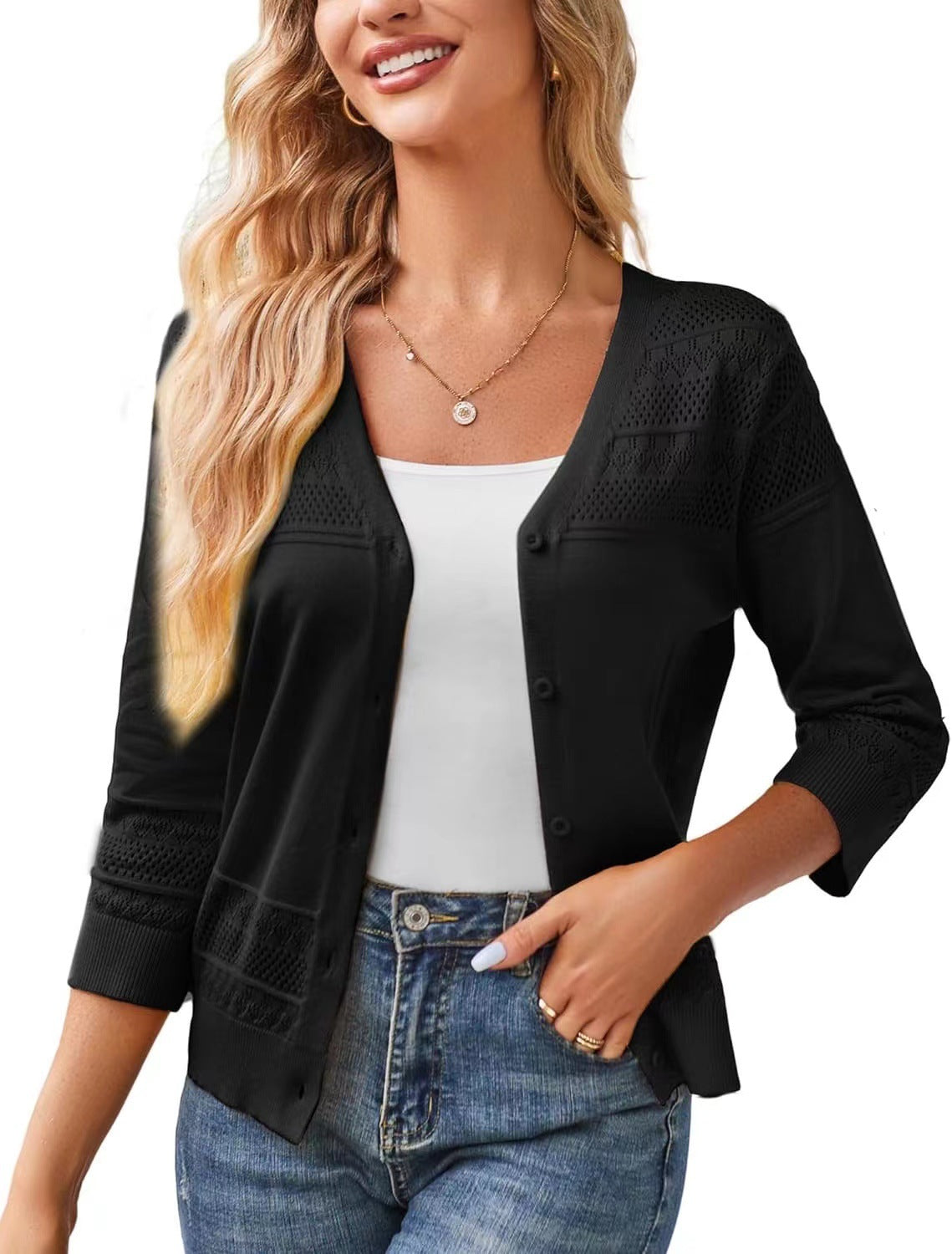 Kurzer Strick-Cardigan mit V-Ausschnitt