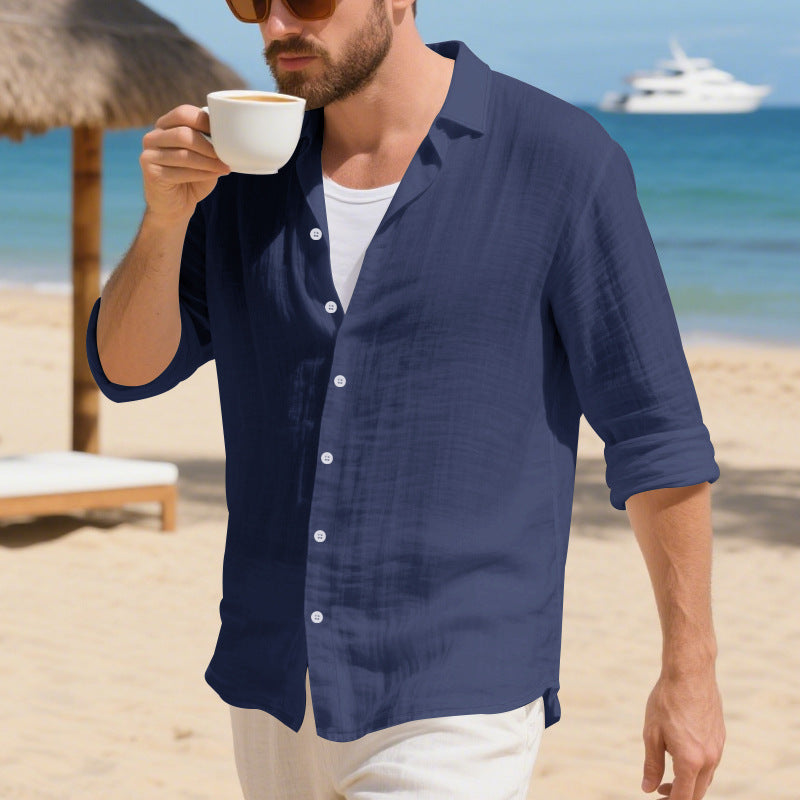 Herren Langarmhemd Casual Leinen