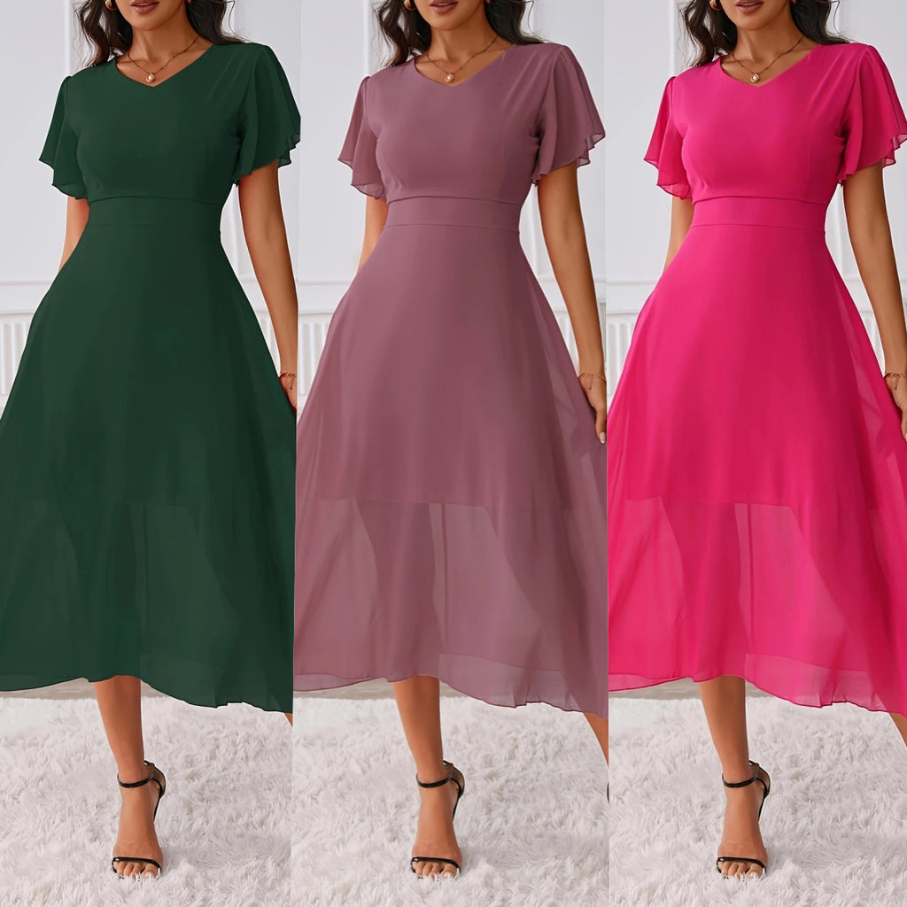 Elegantes Chiffonkleid mit V-Ausschnitt – Bild 7 | LuxeStyle