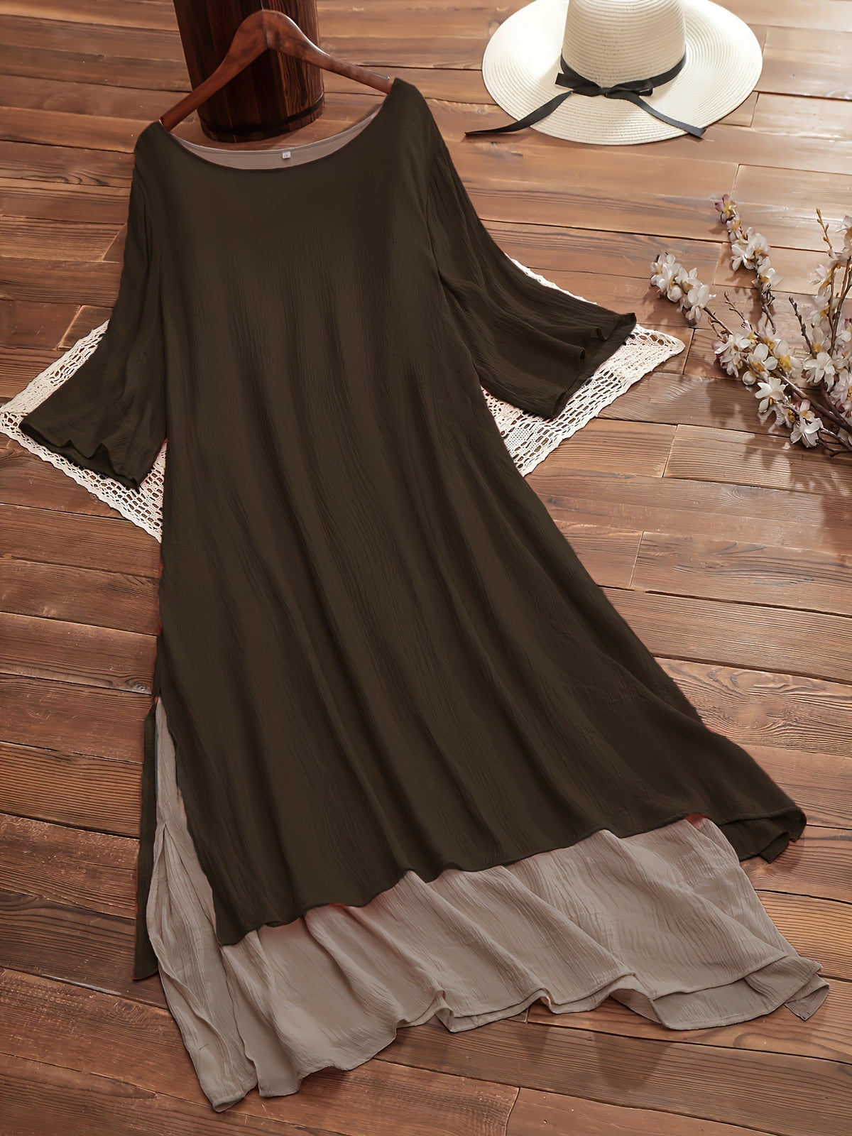 Langes Kleid im Lagenlook mit Dreiviertelarm – Bild 6 | LuxeStyle
