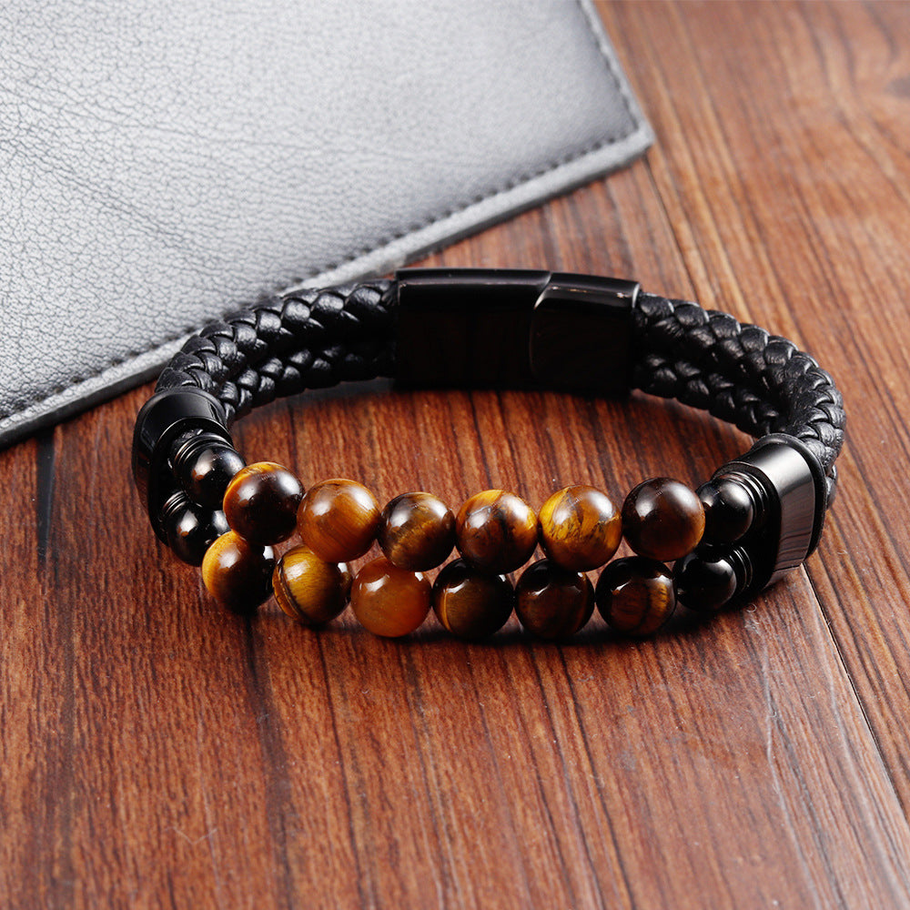 Herrenarmband aus geflochtenem Leder & Edelstahl – Bild 2 | LuxeStyle