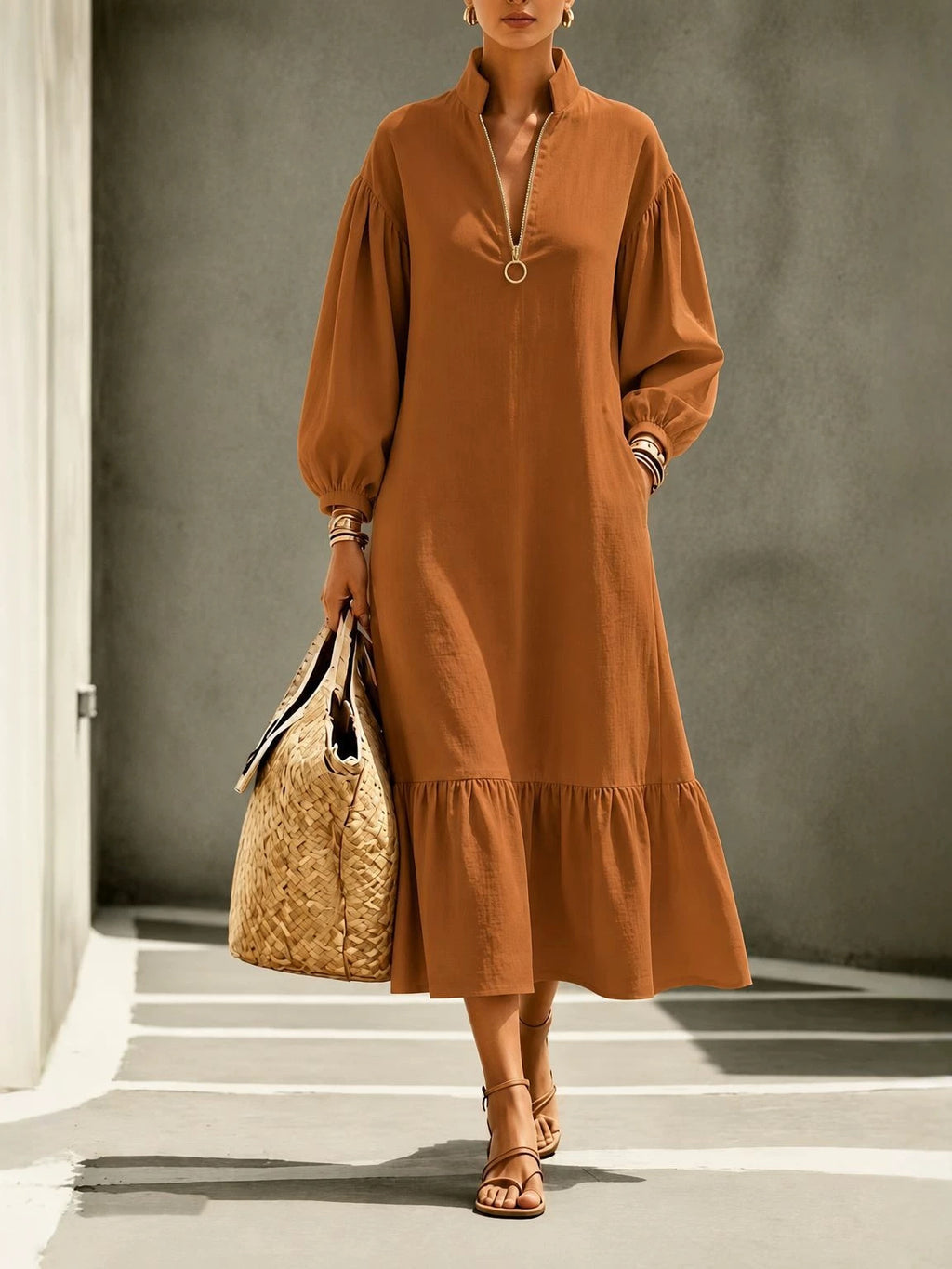 Schlanker Swing-Kleid in Weinrot – Bild 7 | LuxeStyle