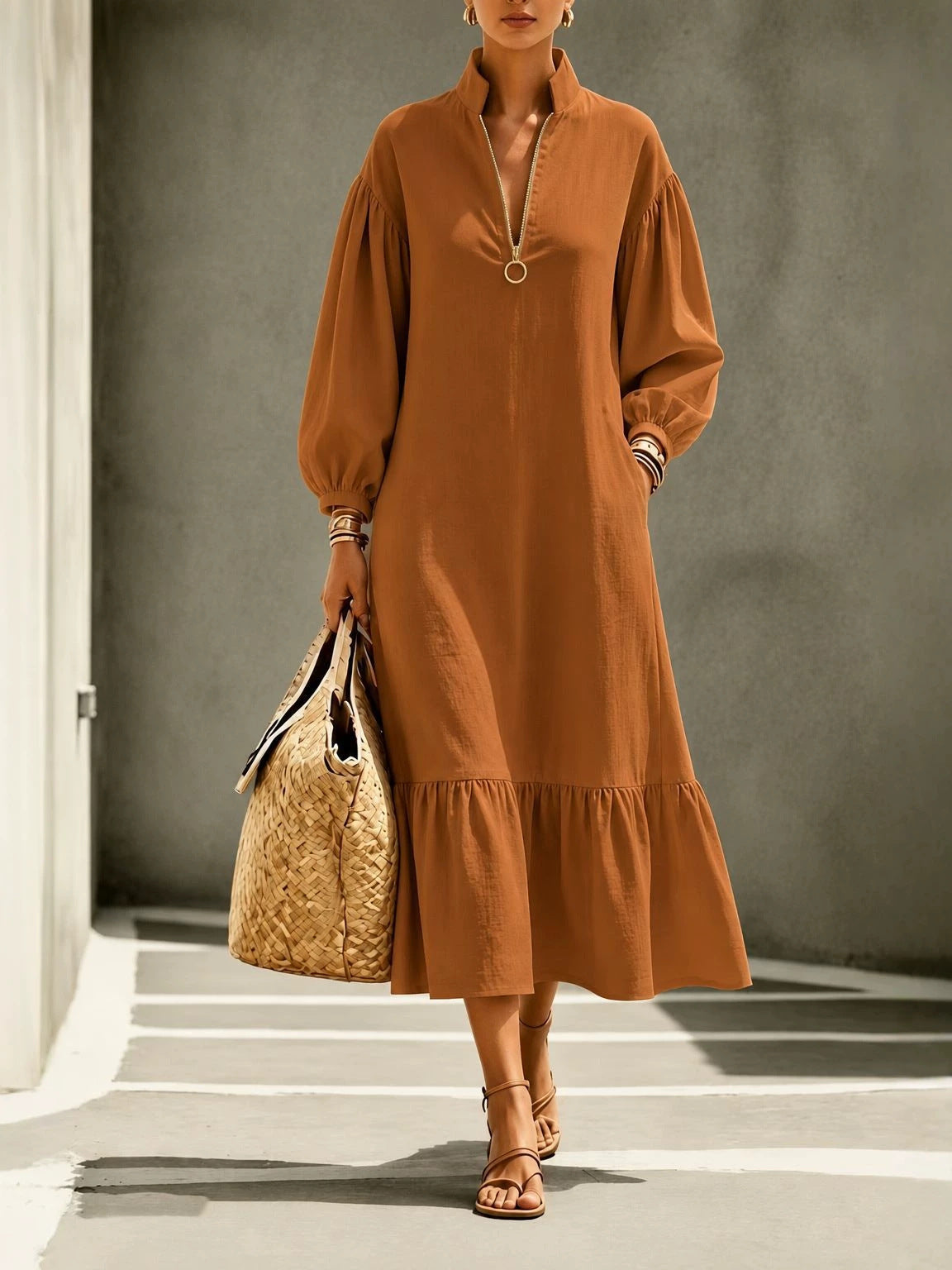 Schlanker Swing-Kleid in Weinrot – Bild 7 | LuxeStyle