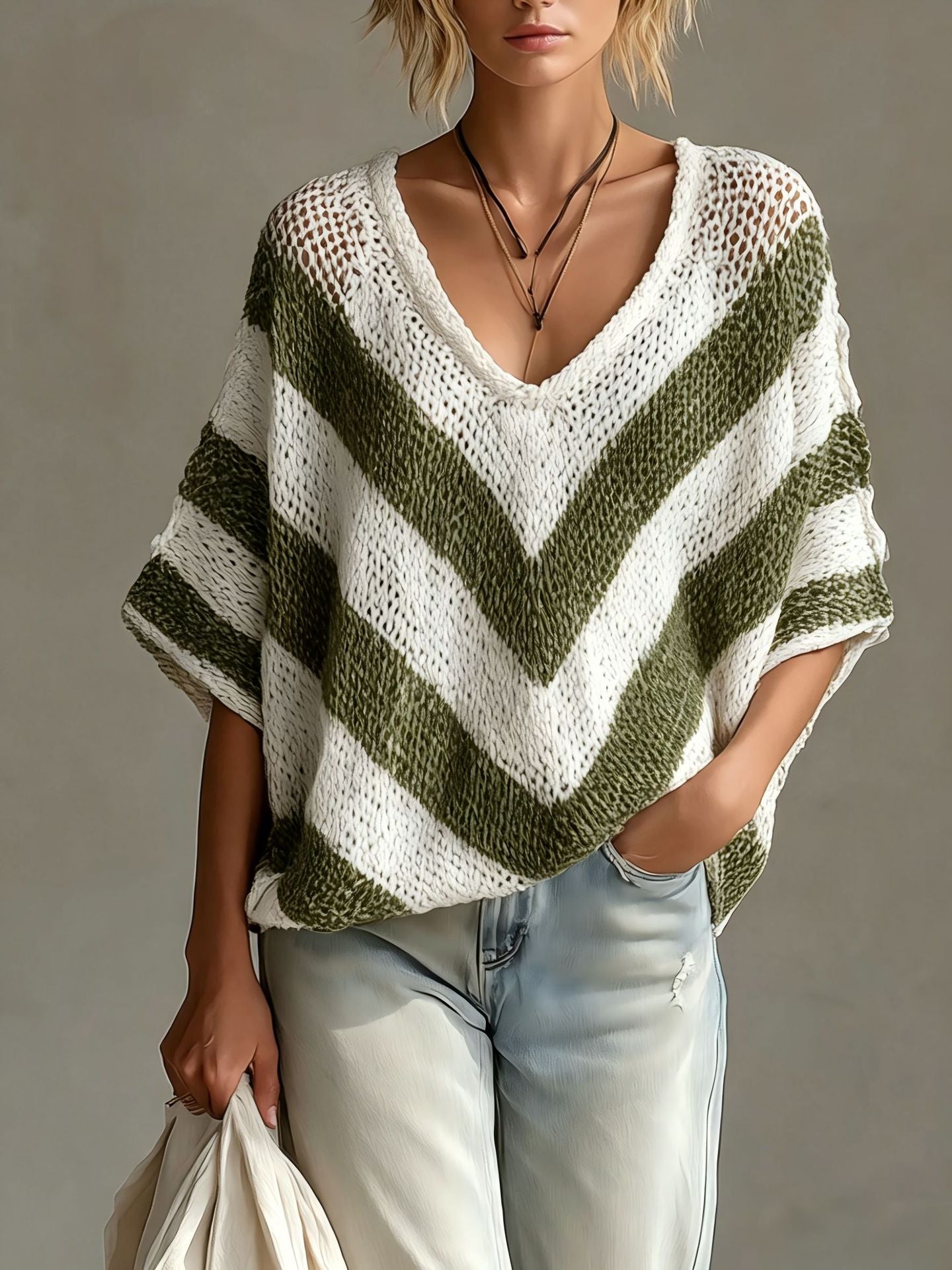 Loose-knit Pullover mit V-Ausschnitt – Ansicht 2
