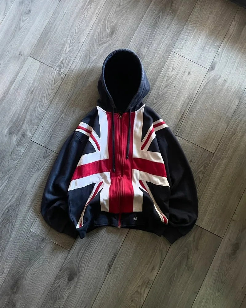 Patchwork Kapuzen Sweatshirt Jacke
