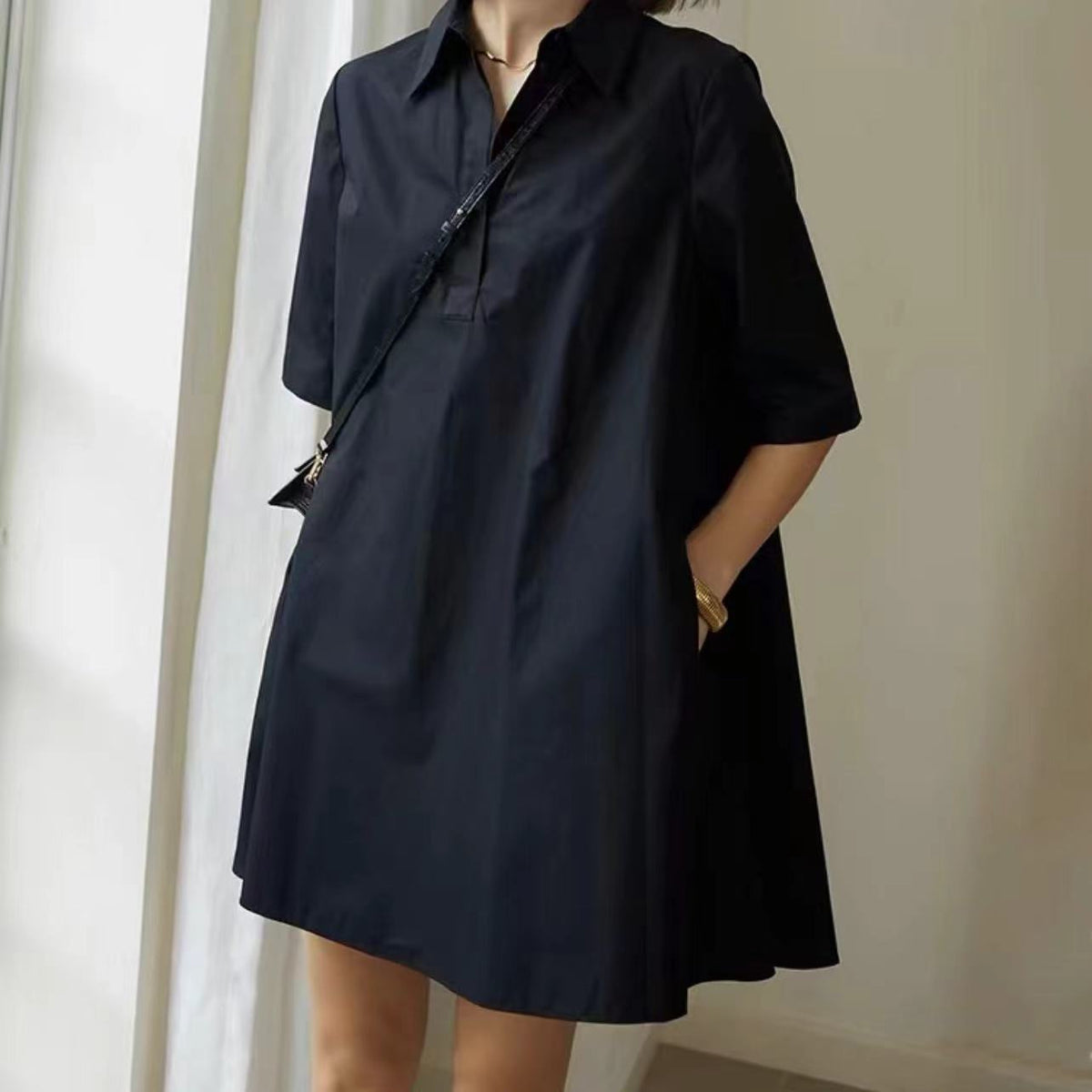 Weisses A‑Linien Shirt mit drei Viertellang | LuxeStyle