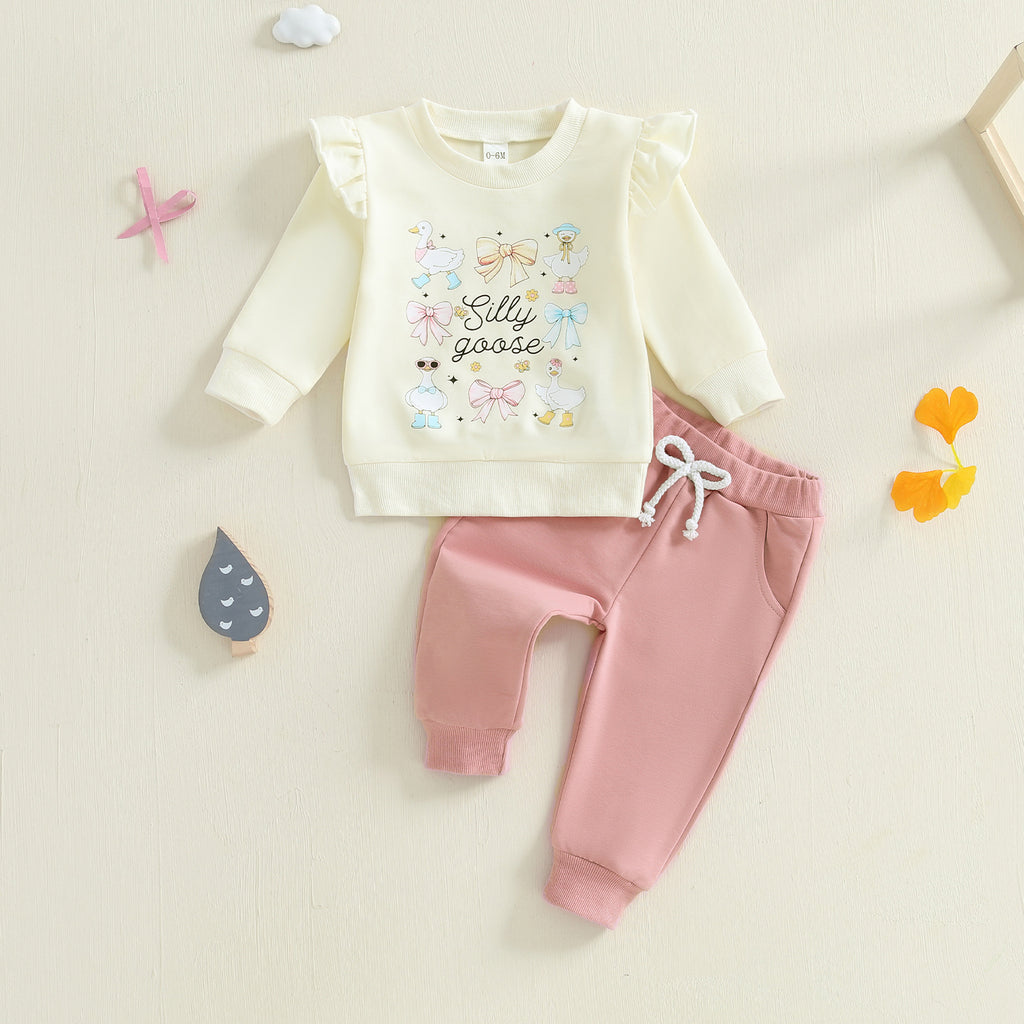 Baby Mädchen Enten- und Buchstaben-Hoodie-Set – Bild 3 | LuxeStyle