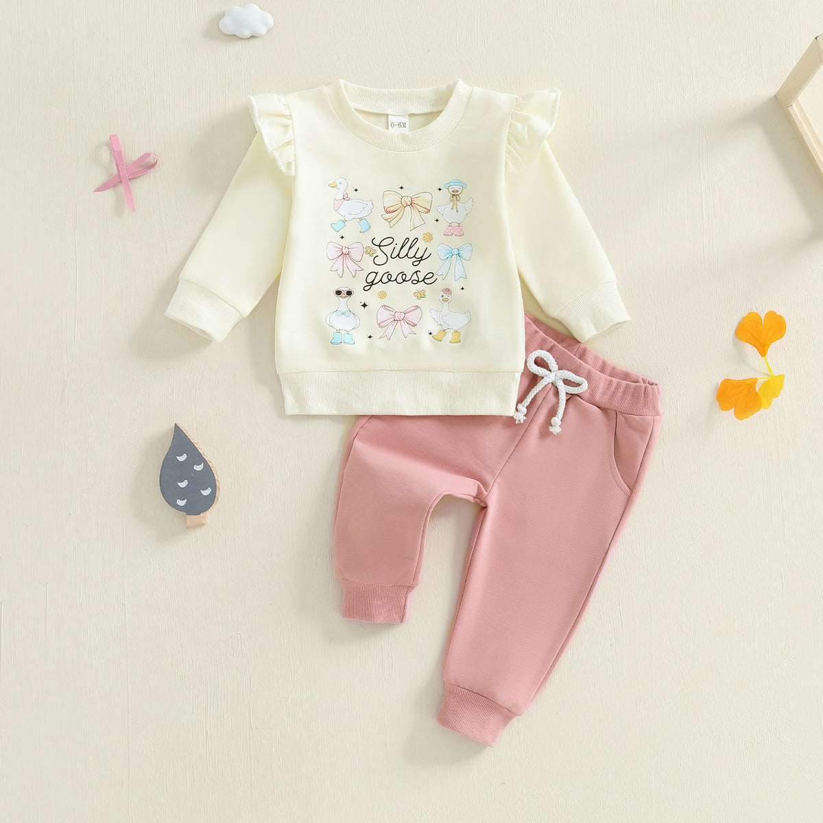 Baby Mädchen Enten- und Buchstaben-Hoodie-Set – Bild 3 | LuxeStyle