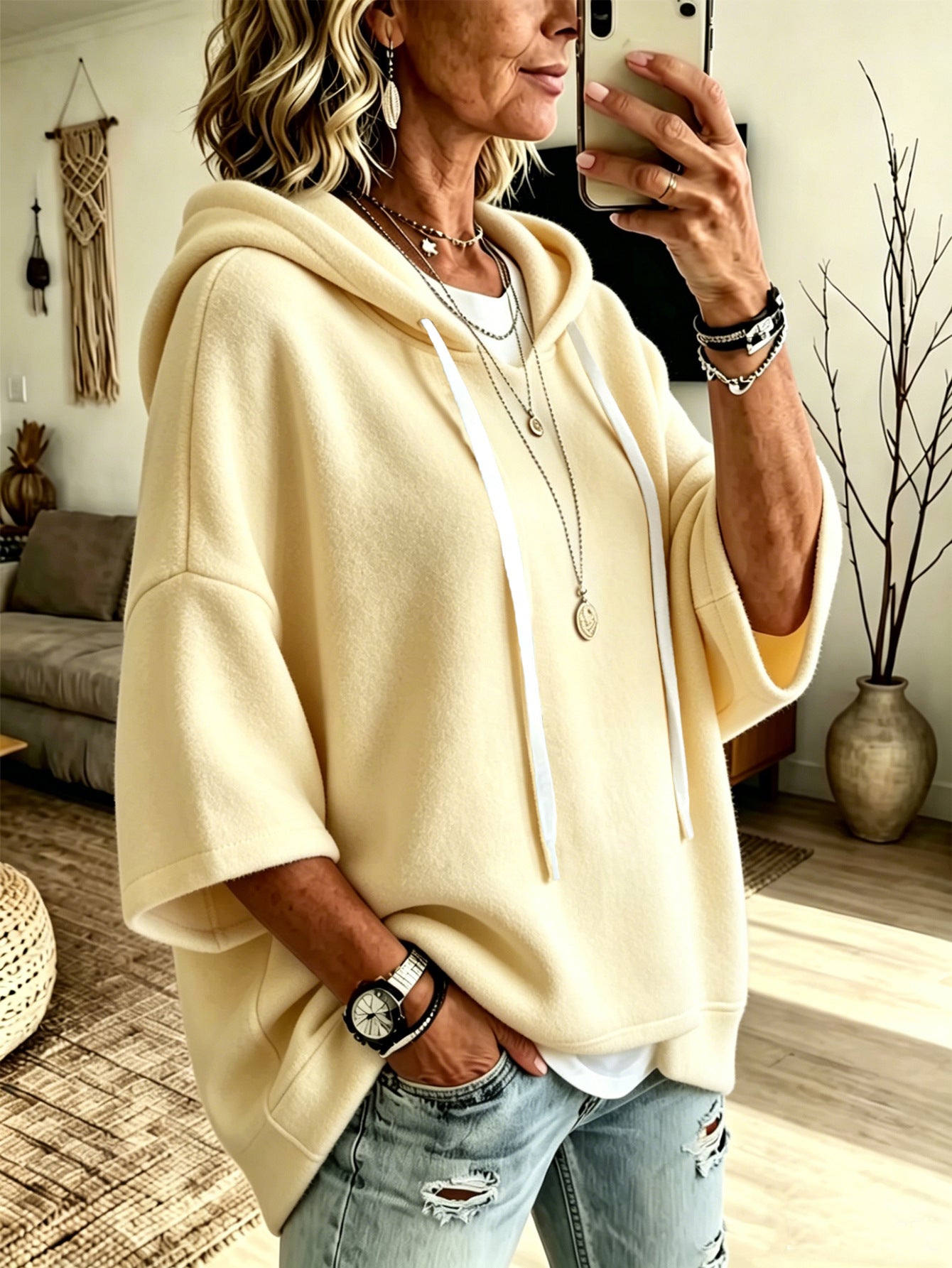 Kapuzenpullover mit 3/4-Ärmeln