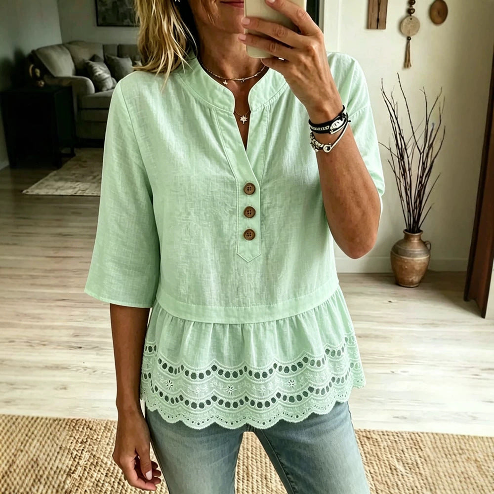 Damen V-Shirt mit 7/8-Ärmeln