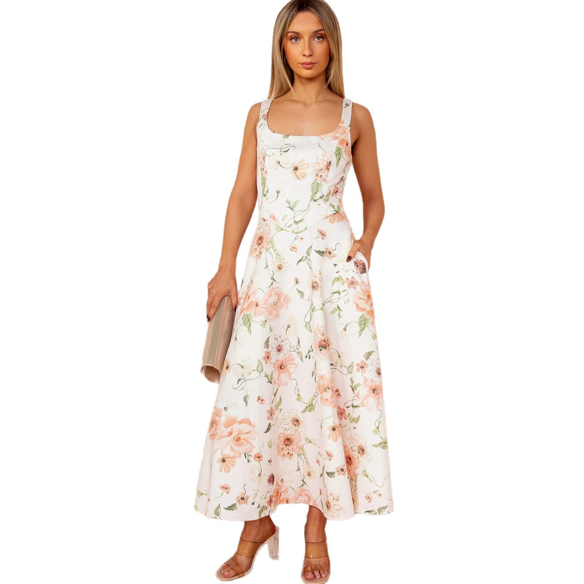 Elegantes A-Linien Blumenkleid mit eckigem Ausschnitt – Bild 3 | LuxeStyle