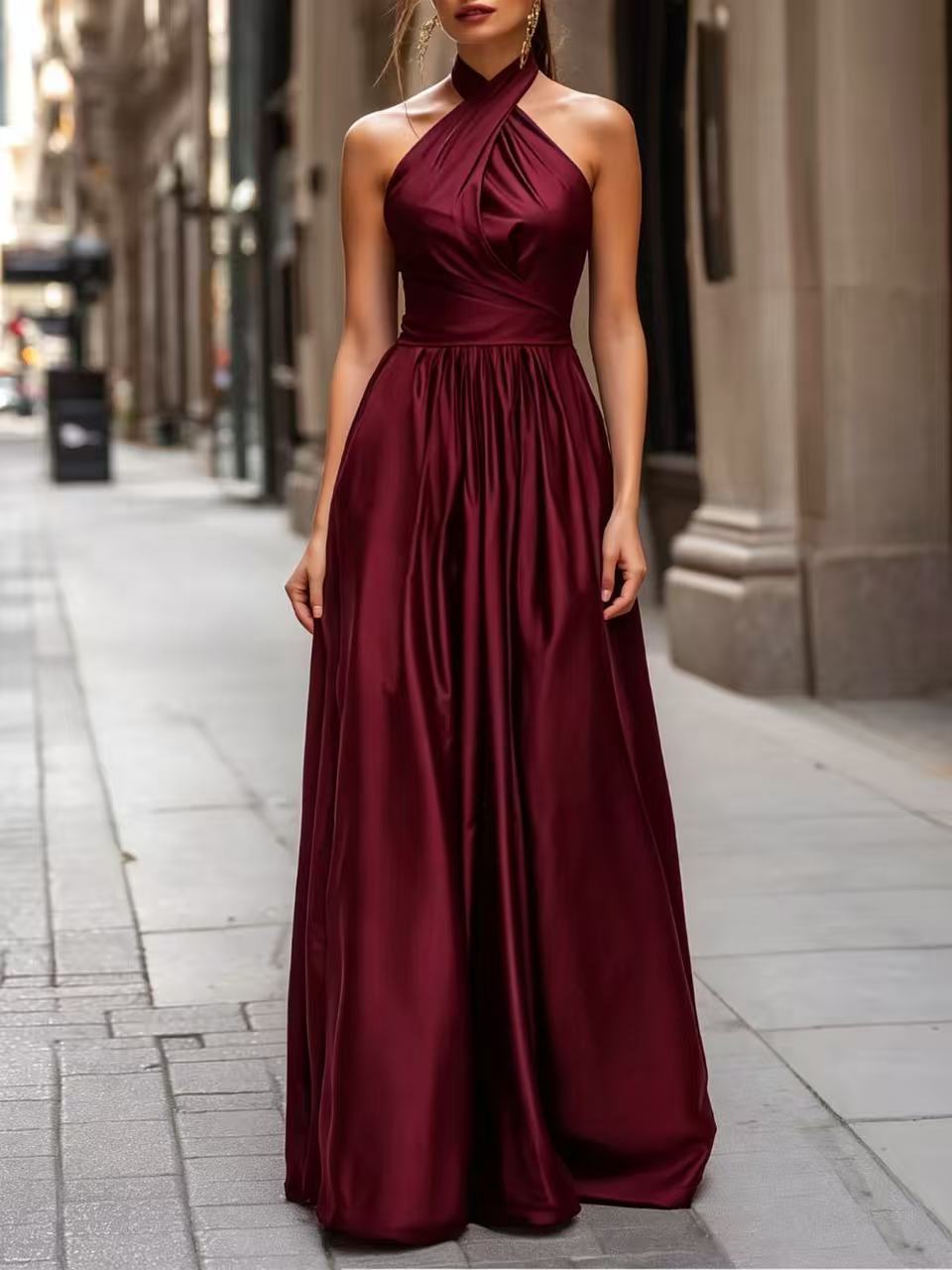 Elegantes Satin Neckholder-Kleid – Bild 4 | LuxeStyle
