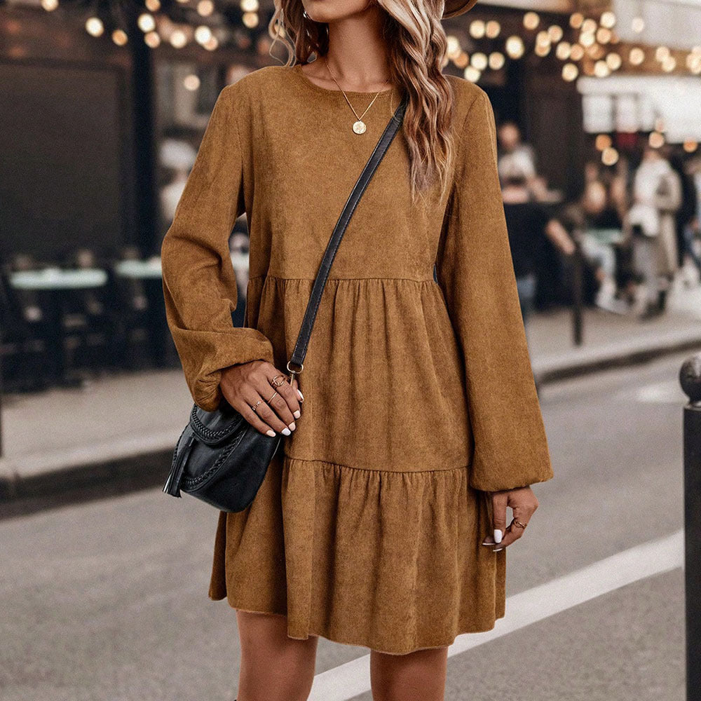 Damen Kleid mit Rüschen und Rundhals