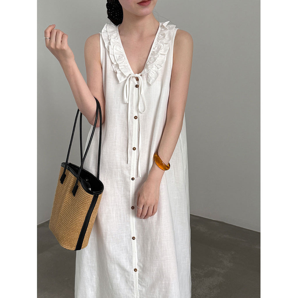 Ärmelloses V-Neck Kleid mit Rüschen