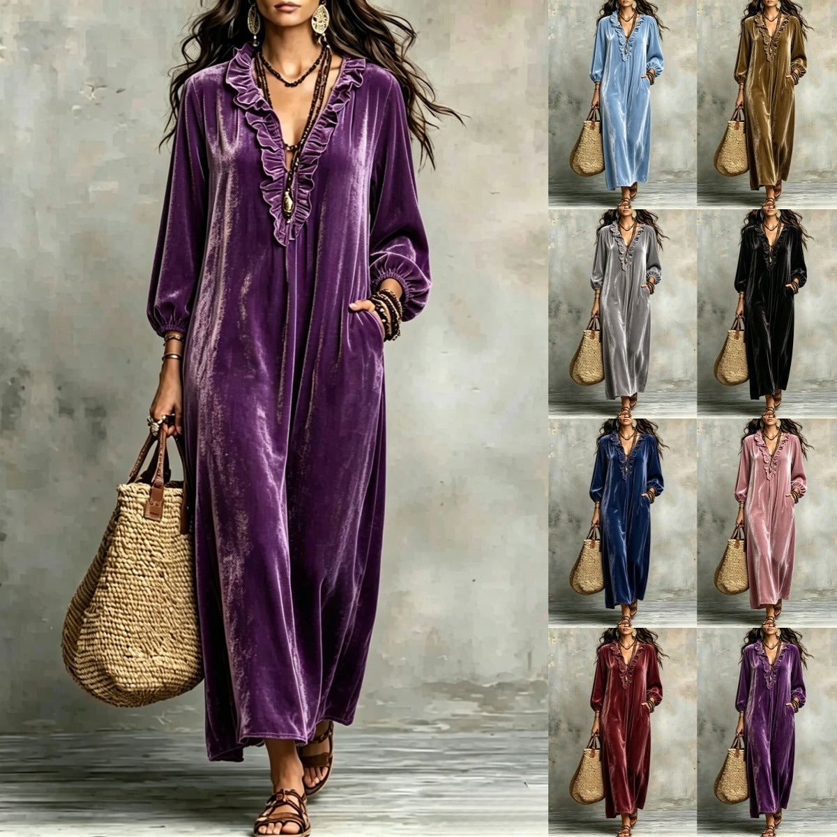 Samtkleid mit Laternenärmeln – Bild 7 | LuxeStyle