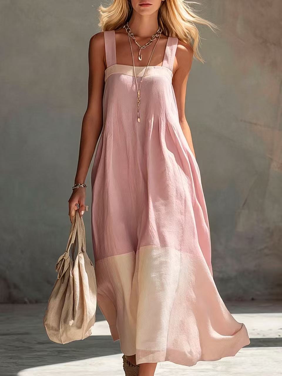 Chic Strap Maxi-Kleid mit Farbkontrast – Bild 4 | LuxeStyle