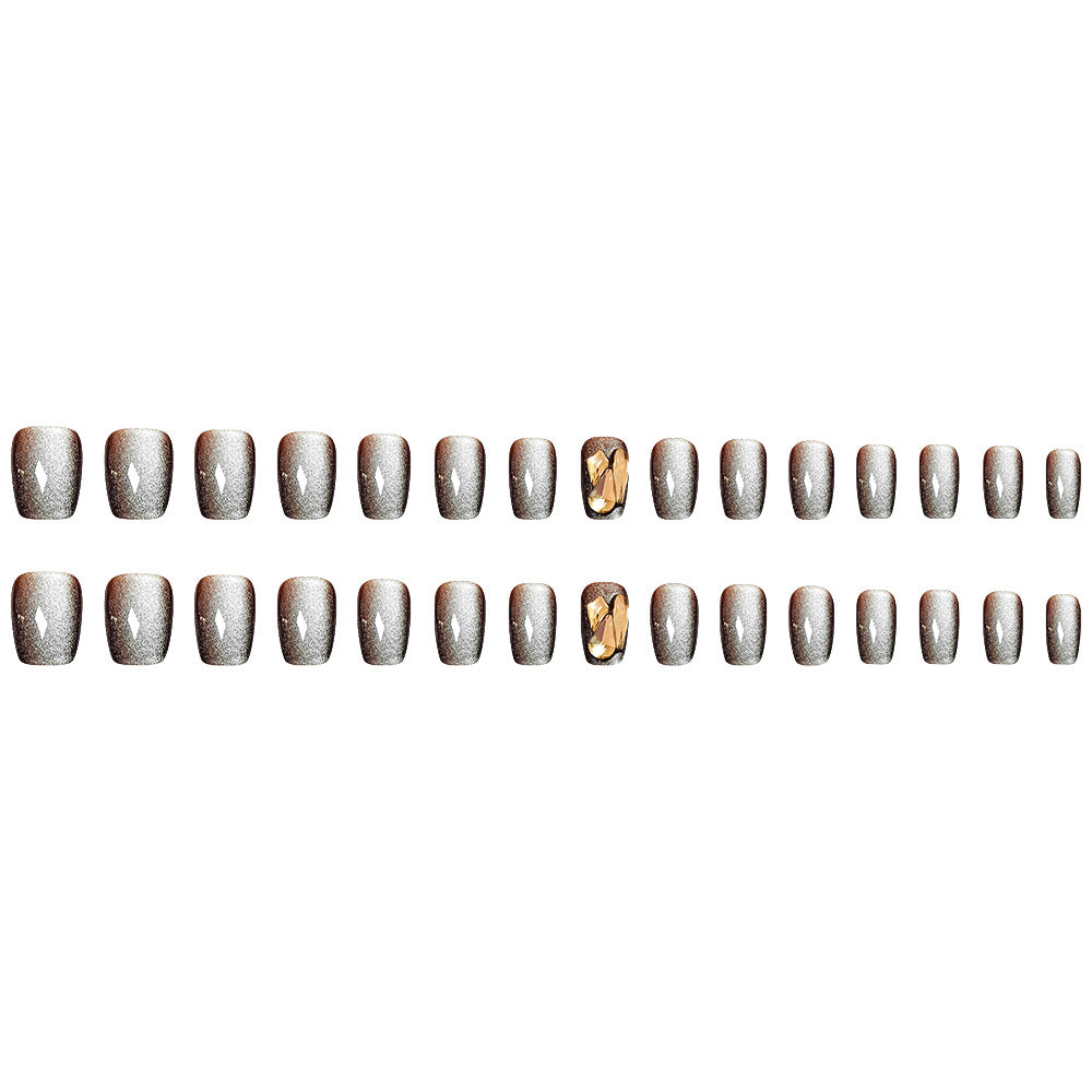 Y2K Cat-Eye Kunstnägel · Kaffee-Ton