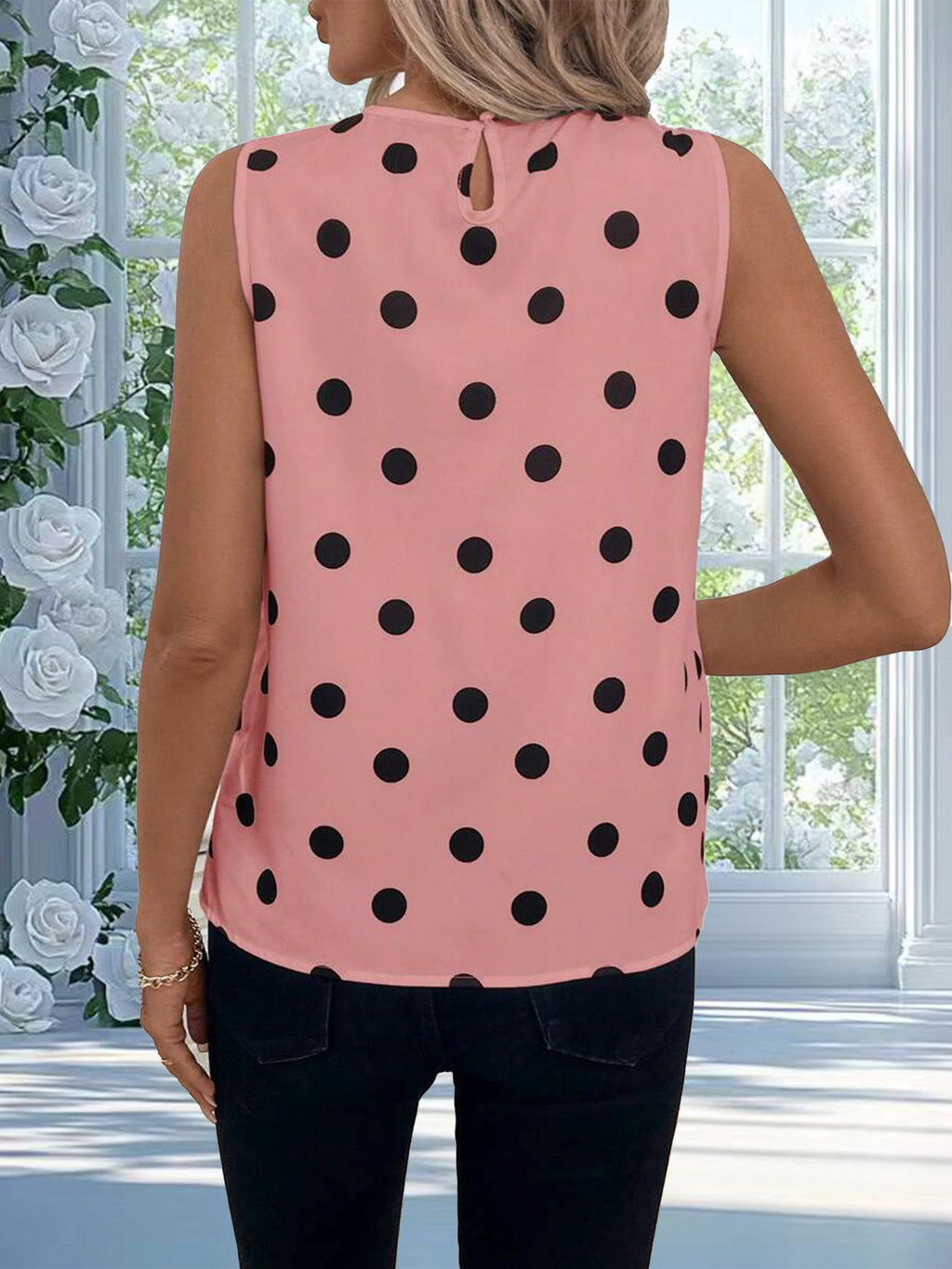 Damen Polka-Dot Print Top Ärmellos