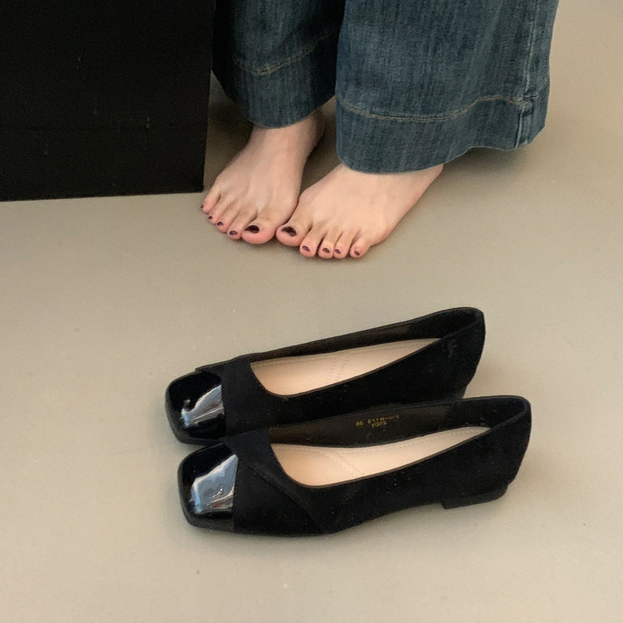 Französische Flachschuhe mit Chunky Absatz