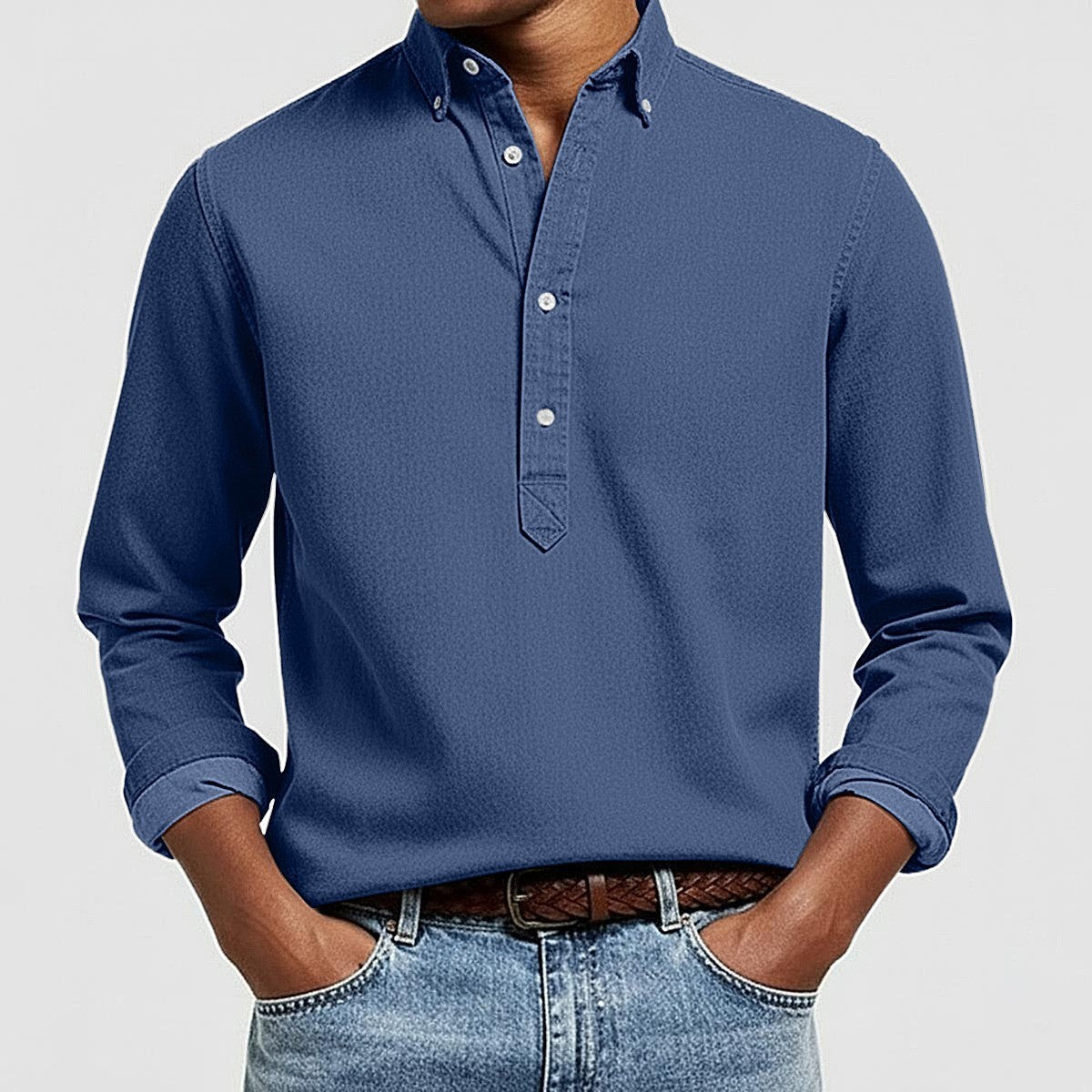 Poloshirt mit Jacquard-Knopf, einfarbig – Bild 7 | LuxeStyle