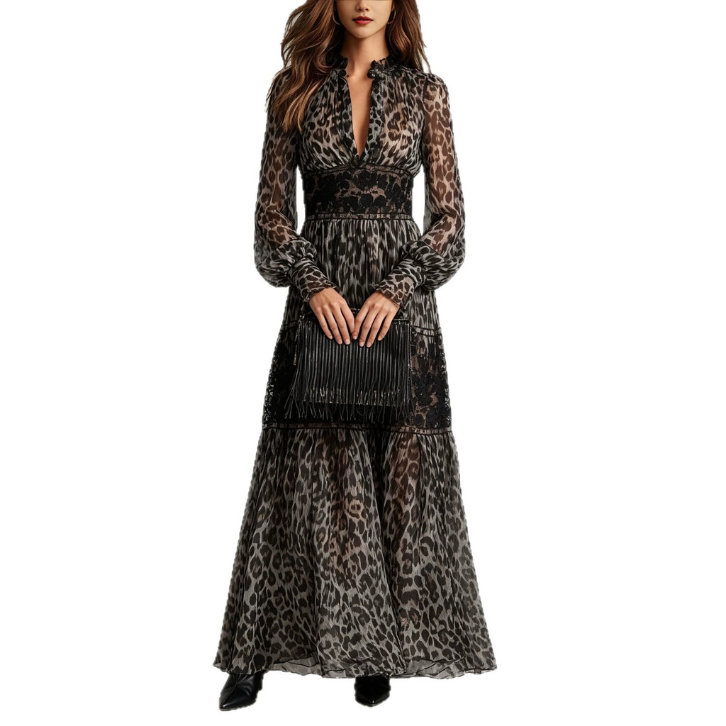 Damenkleid mit Leopardenmuster und Spitze – Bild 3 | LuxeStyle