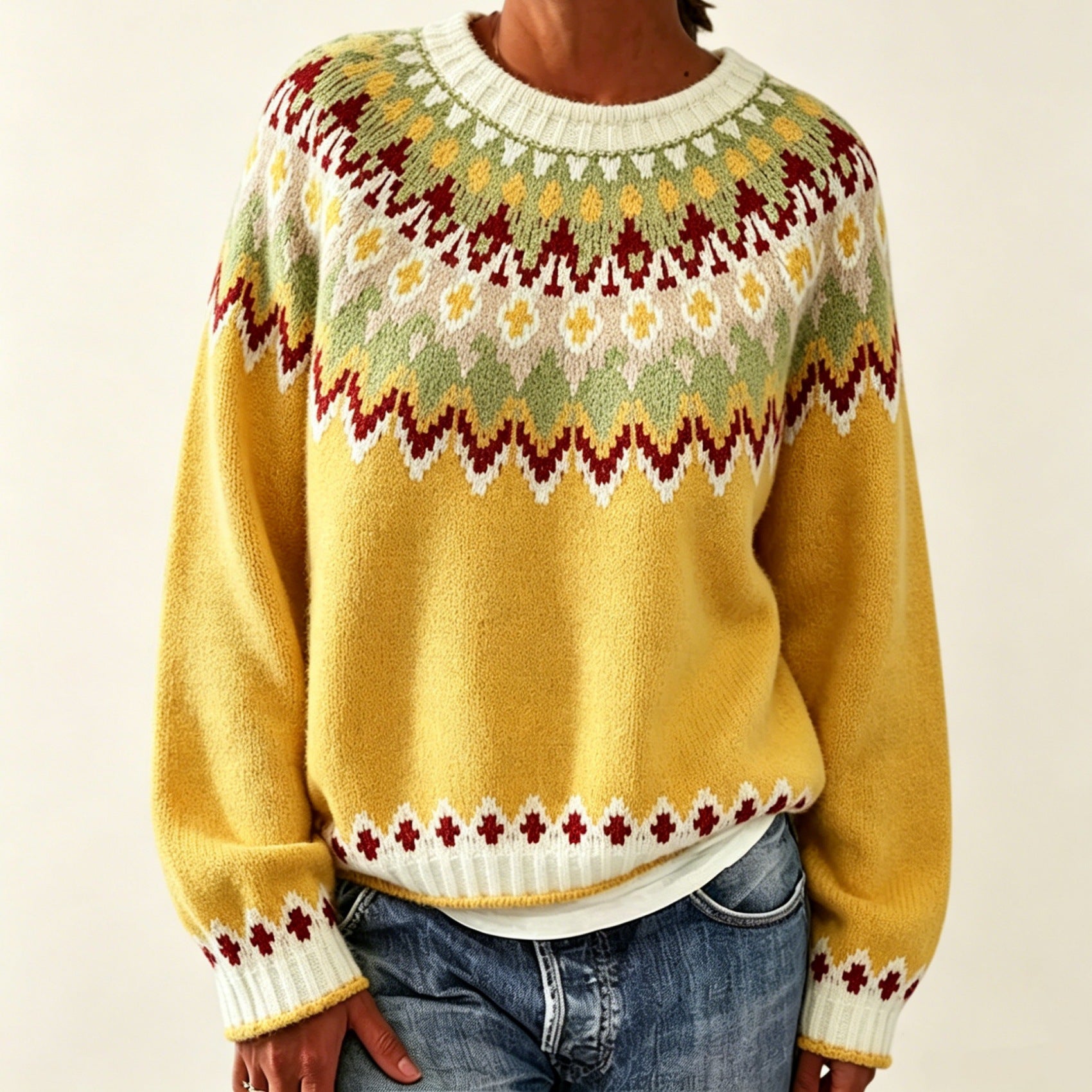 Rundhals-Pullover mit Farbblock-Design